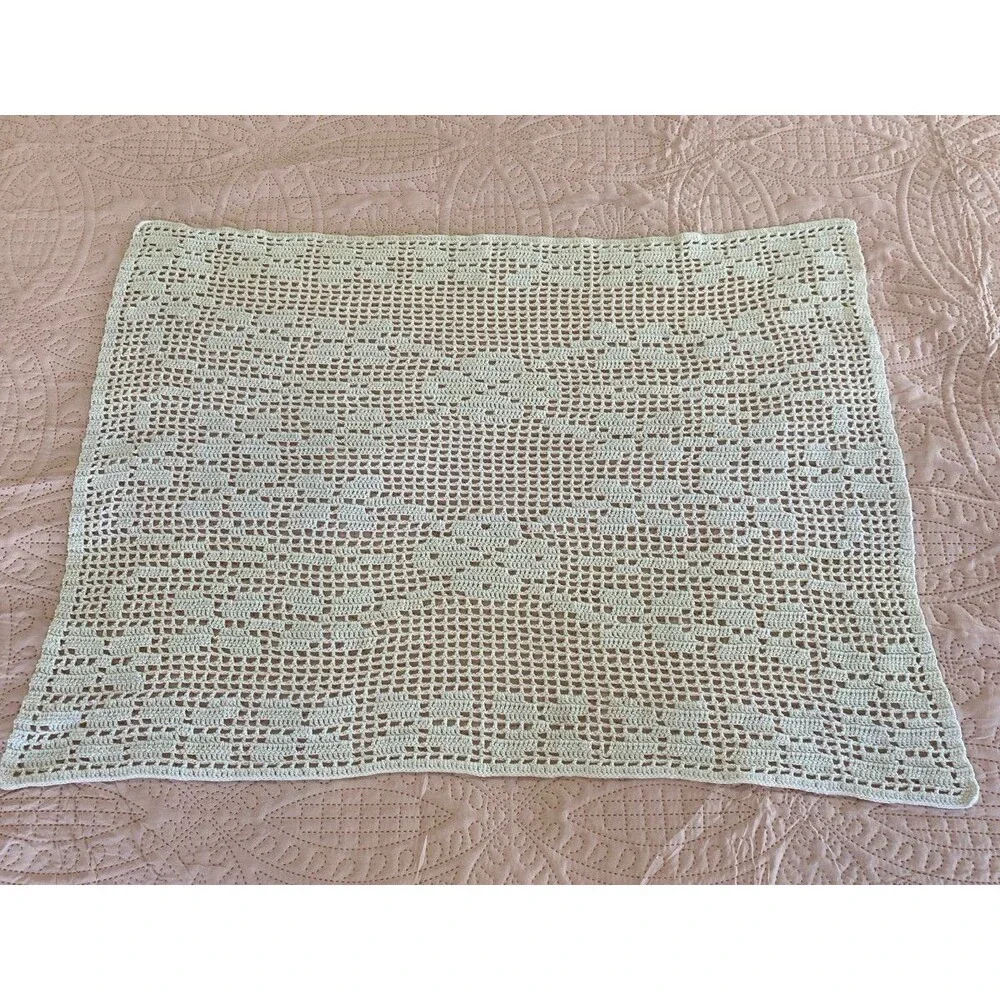 Handmade Vintage Crochet Newborn Baby Afghan Off White Loose Weave Heirloom Gift